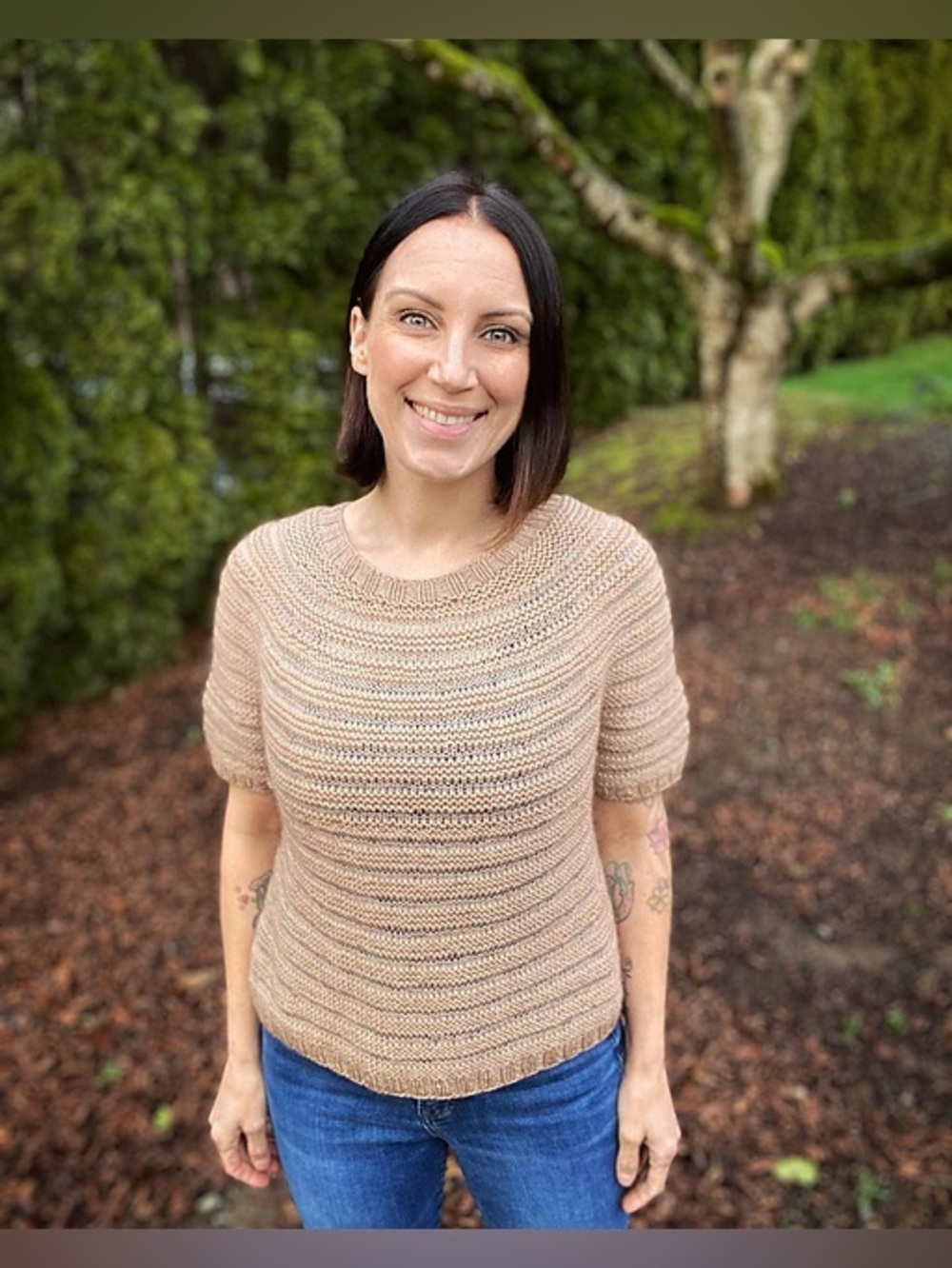 Handknit Wool, Mohair, & Silk Short-Sleeved Sweater
